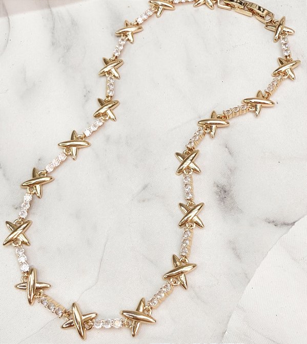 Colar ANNIE riviera X dourado cristal folheada a OURO com zirconia premium