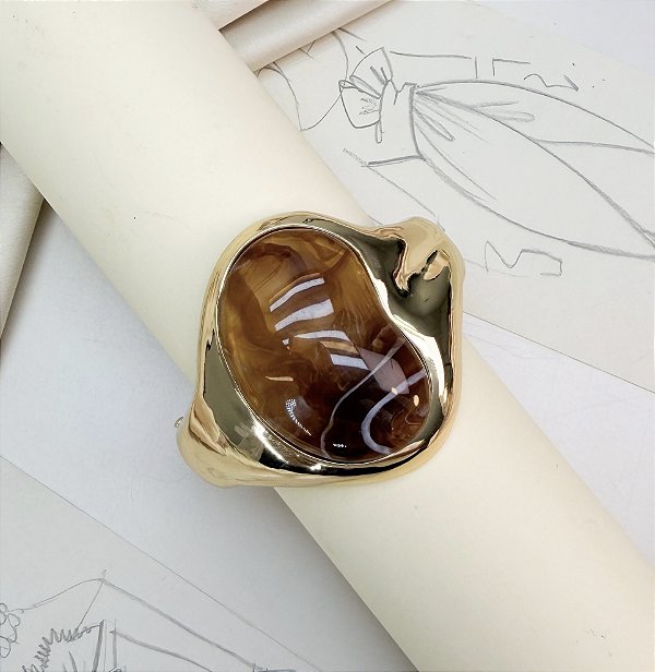 Bracelete JERI max pedra castanho folheada a ouro