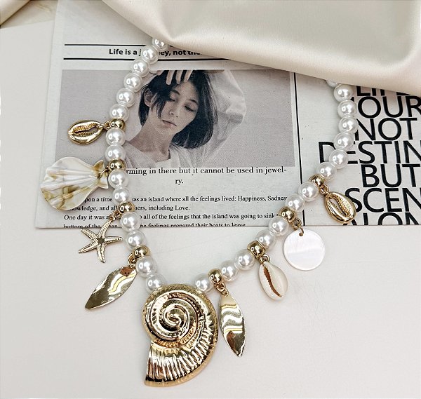 Colar ZAMBIA mix conchas e dourado