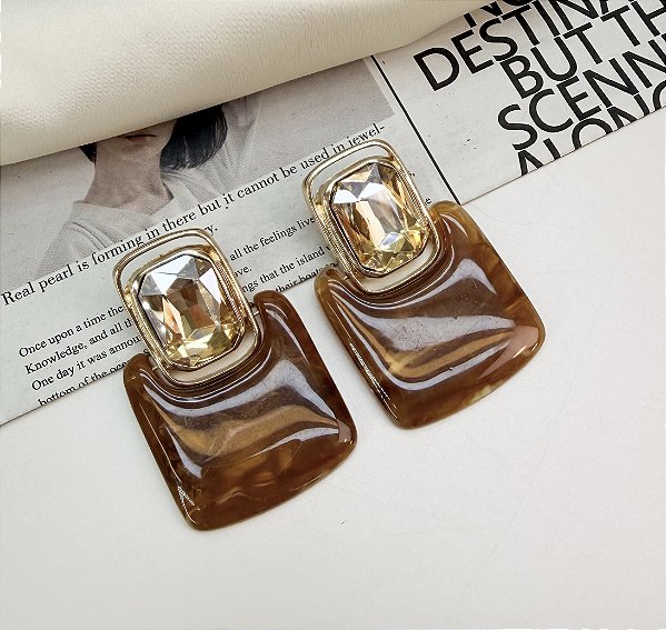 Brinco LUBLIN pedra CARAMELO folheada a ouro