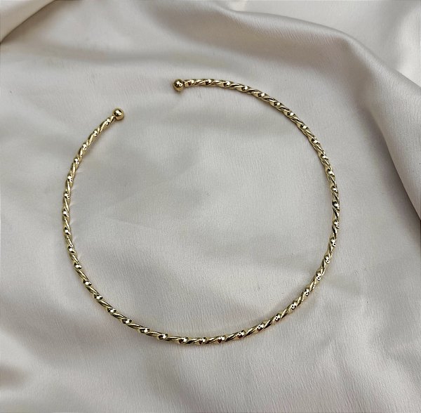 Choker aro CITRINO torcido folheado a ouro