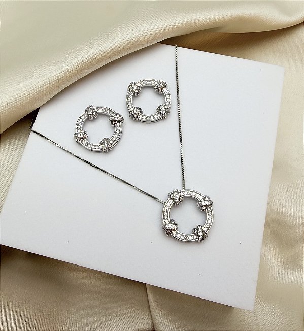 Conjunto FIGI colar veneziana ELO cravejado folheada a prata