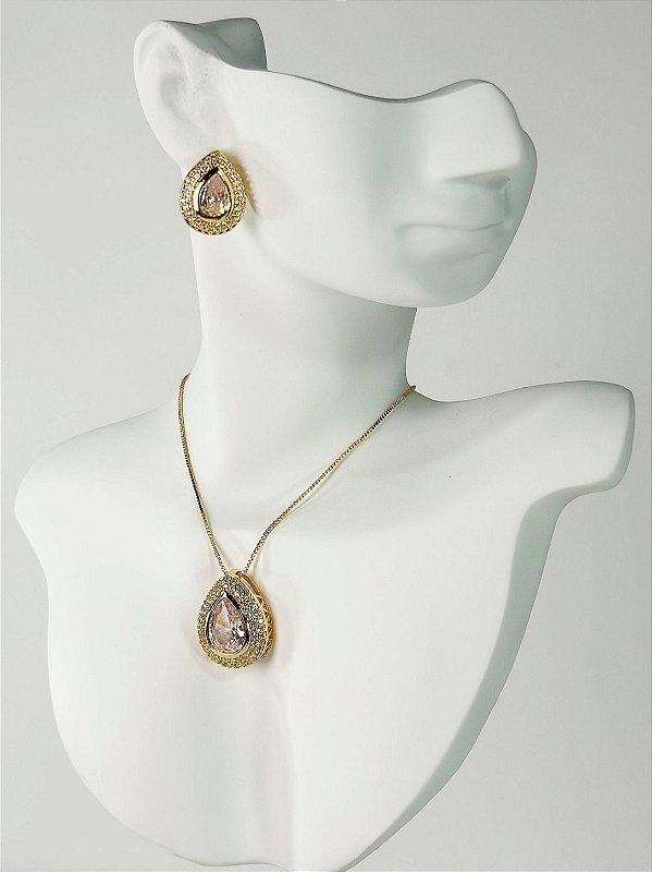 Conjunto SIENA cravejado no colar veneziana folheada a ouro