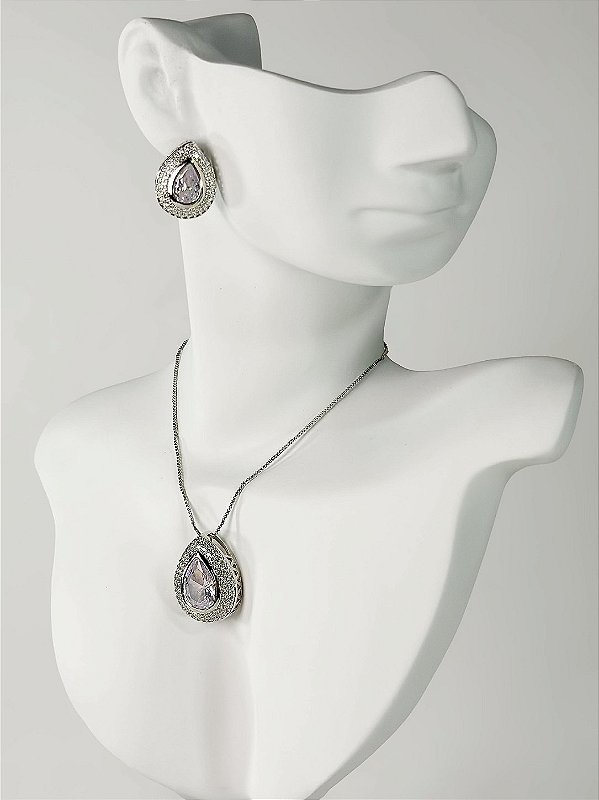 Conjunto SIENA cravejado no colar veneziana folheada a prata