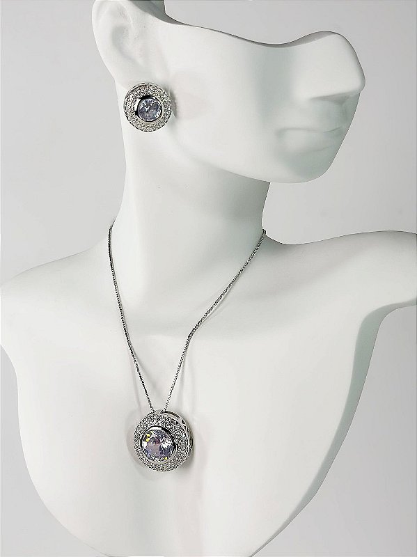 Conjunto TEXAS cravejado no colar veneziana folheada a prata