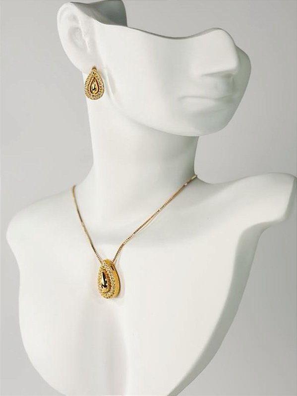 Conjunto SAMIA cravejado no colar veneziana folheada a ouro