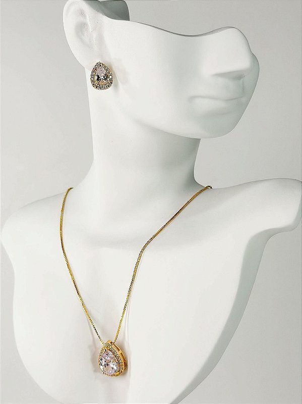 Conjunto MERCURI cravejado no colar veneziana folheada a ouro