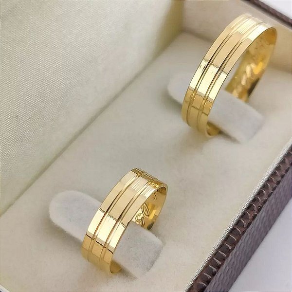 VL 128 - Par de Alianças em Ouro Amarelo 18K