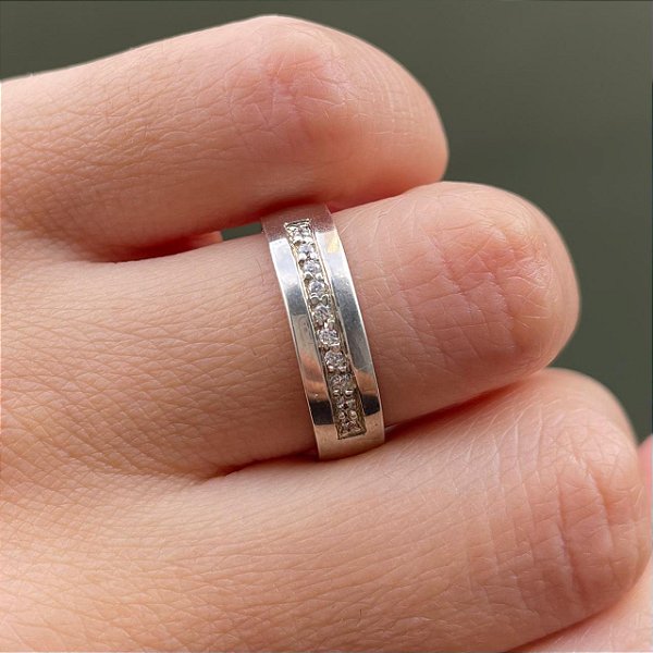 VL 1138 - Par de Alianças em Ouro Branco 18K