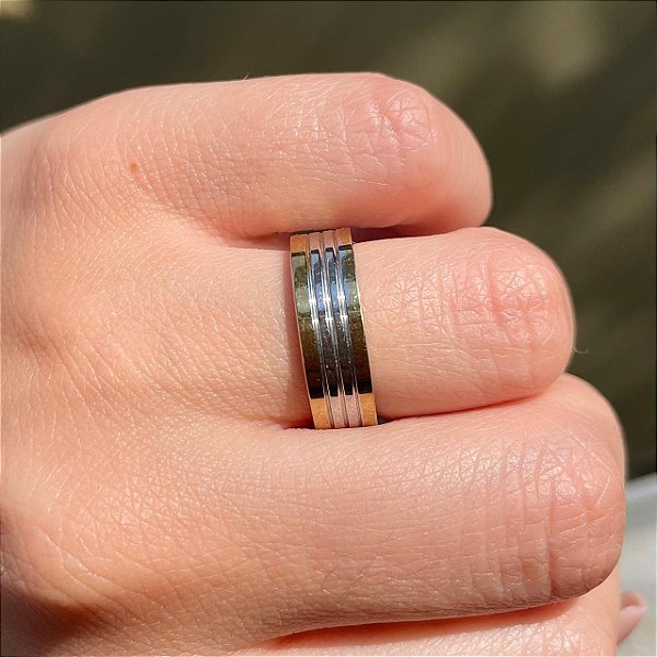 VL 1401 - Par de Alianças em Prata 950 com Ouro Amarelo 18K