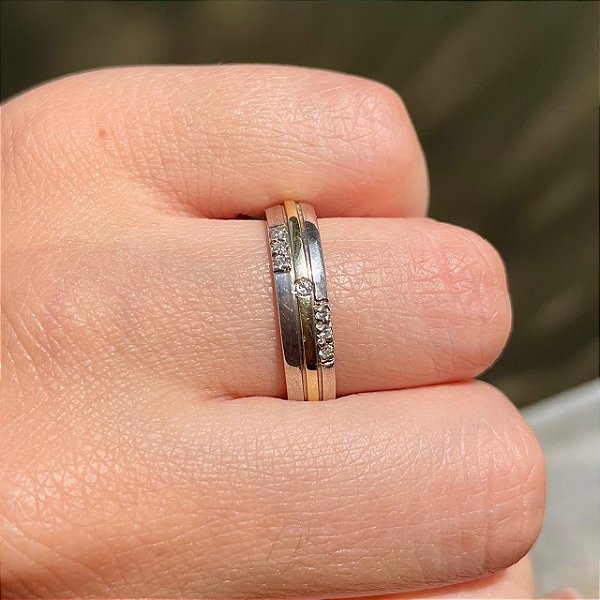 VL 1416 - Par de Alianças em Prata 950 com Ouro Amarelo 18K