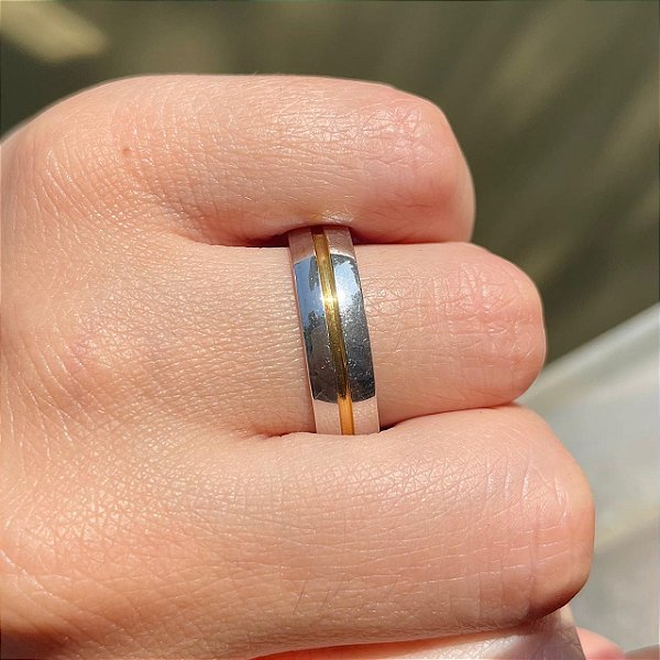 VL 1420 - Par de Alianças em Prata 950 com Ouro Amarelo 18K