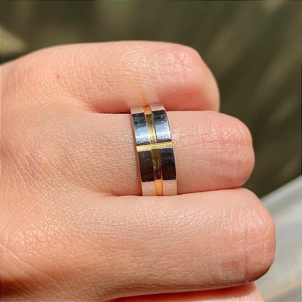 VL 1421 - Par de Alianças em Prata 950 com Ouro Amarelo 18K