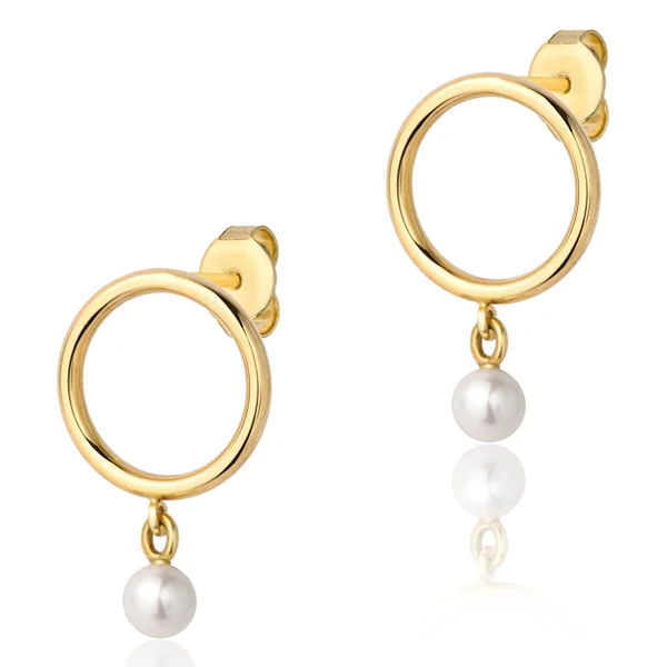 VL 1517 - Par de Brincos em Ouro Amarelo 18K - Círculo e Pérola