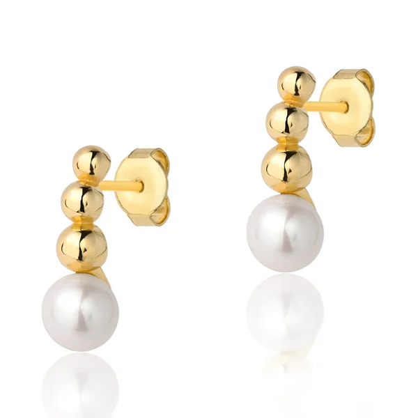 VL 1520 - Par de Brincos em Ouro Amarelo 18K - Bolinha e Pérola