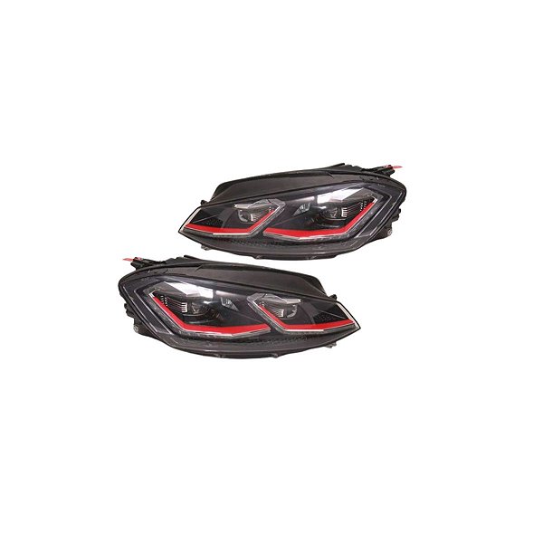 Faróis De Led Vw Golf Mk7 2014-2017 Hid Friso Vermelho (par)