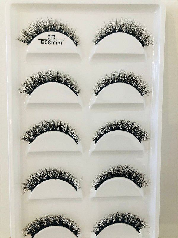 Cartela de Cílios 3D 5 Pares - E08 Mini