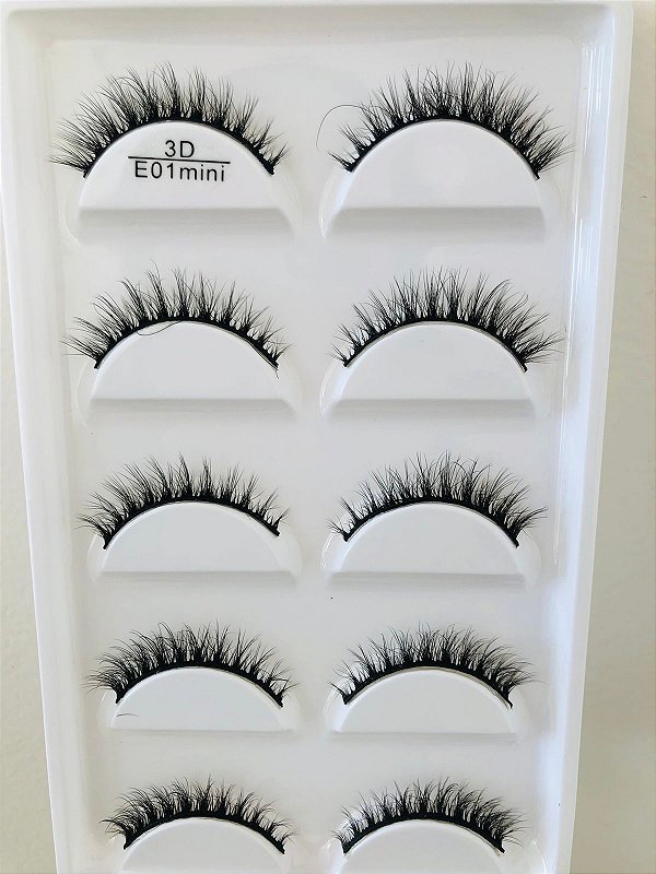 Cartela de Cílios 3D 5 Pares - E01 Mini