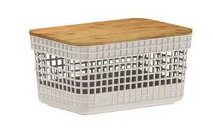 Cesto Organizador Grid c/Tampa de Bambu 2,5L Bege (ref.CG155)