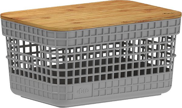 Cesto Organizador Grid c/Tampa de Bambu 2,5L Chumbo (ref.CG155)