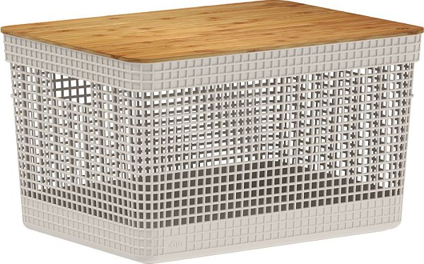 Cesto Organizador Grid c/Tampa de Bambu 20L Chumbo (ref.CG355)