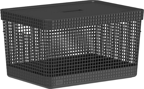 Cesto Organizador Grid c/Tampa 20L Preto (ref.CG350)