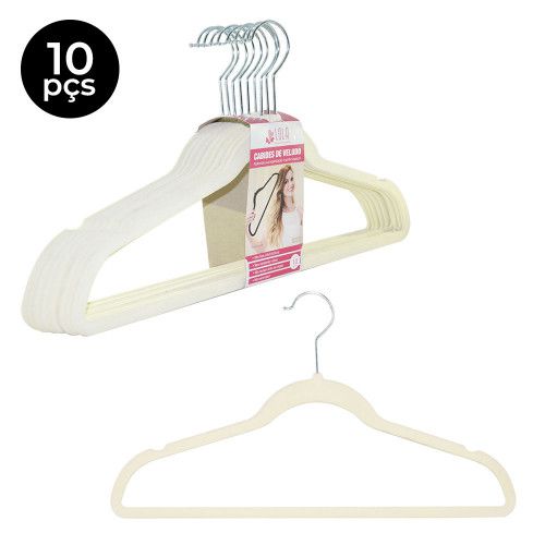 Cabide Adulto Lola Veludo Bege 45cm (Pacote c/10 unidades)