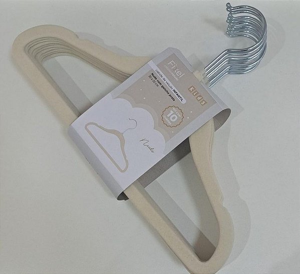 Cabide Infantil Fixel Veludo Bege 30cm (Pacote c/10 unidades)