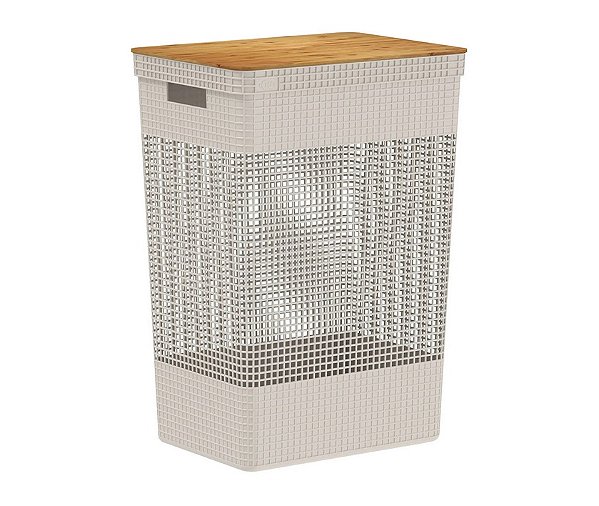Cesto de Roupas Grid c/Tampa de Bambu 49L Bege (ref.CG455)
