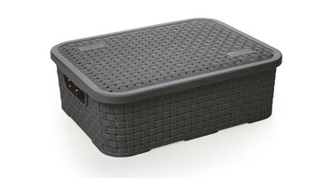 Cesto Organizador c/Tampa Rattan Baixo Preto P 3,2L (ref.259/P)
