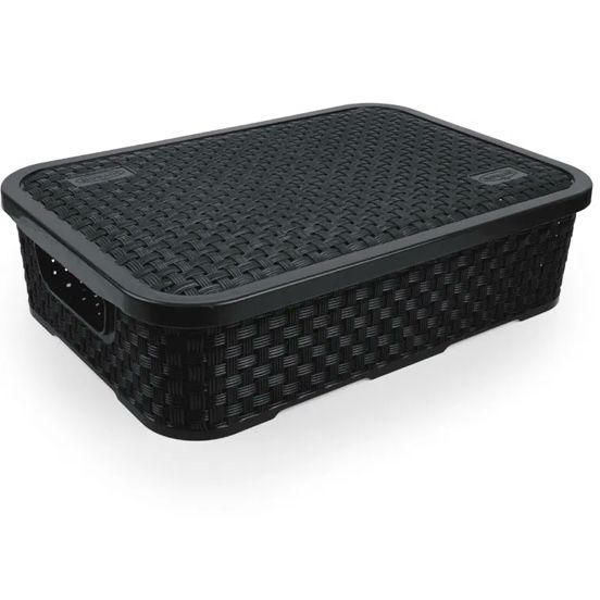 Cesto Organizador c/Tampa Rattan Baixo Preto M 4,5L (ref. 260/P)