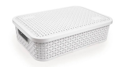 Cesto Organizador c/Tampa Rattan Baixo Branco M 4,5L (ref. 260/B)