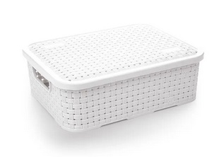 Cesto Organizador c/Tampa Rattan Baixo Branco P 3,2L (ref. 259/B)