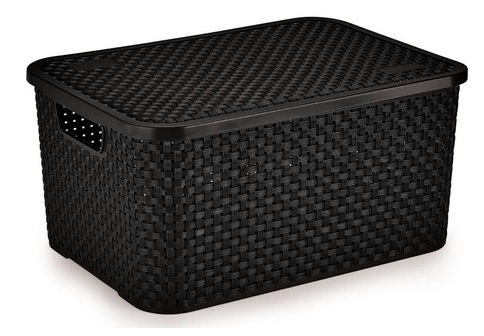 Cesto Organizador c/Tampa Rattan Preto G 16L (ref.069/P)