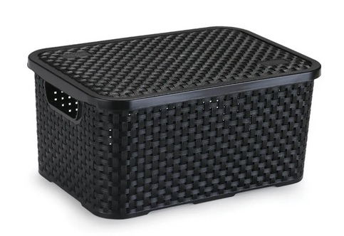 Cesto Organizador c/Tampa Rattan Preto M 8L (ref.068/P)