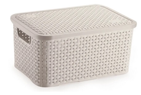 Cesto Organizador c/Tampa Rattan Branco M 8L (ref.068/B)