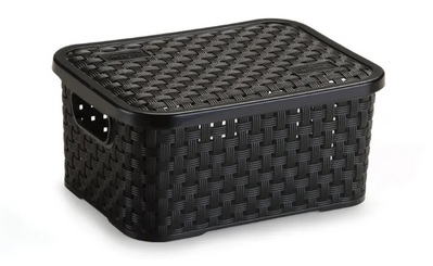 Cesto Organizador c/Tampa Rattan Preto PP 2L (ref.065/P)