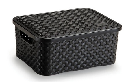 Cesto Organizador c/Tampa Rattan Preto P 4L (ref.062/P)