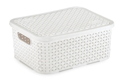 Cesto Organizador c/Tampa Rattan Branco P 4L (ref.062/B)