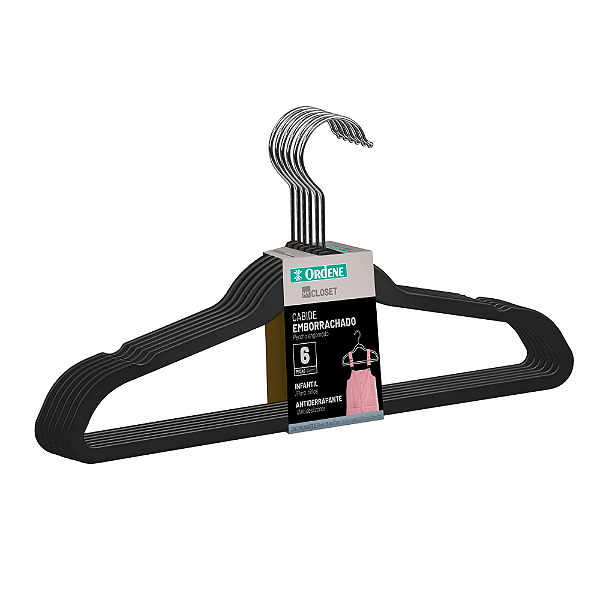 Cabide Infantil My Closet Emborrachado Preto 28cm (Pacote c/6 unidades)