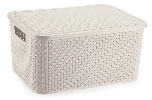 Cesto Organizador c/Tampa Rattan Branco G 16L (ref.069/B)