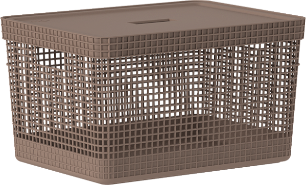 Cesto Organizador Grid c/Tampa 20L Marrom Amêndoa (ref.CG350MRAF)