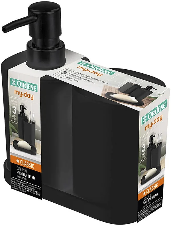 Conjunto Banheiro 3 Peças Plástico Preto (ref.OR94040)