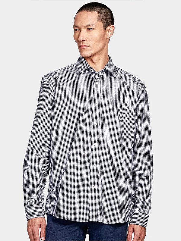Camisa Manga Longa Regular Xadrez Vichy Branco Marinho Aramis