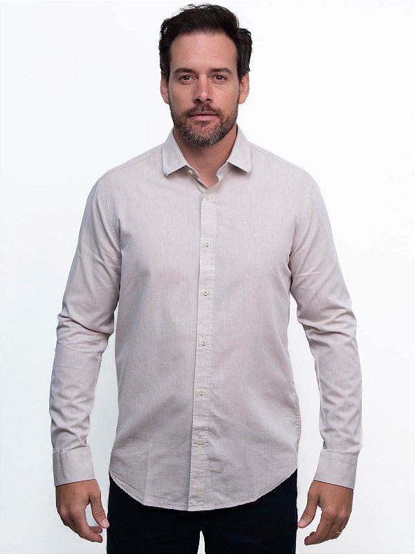 Camisa Manga Longa Slim Algodão Willis Caqui Aramis
