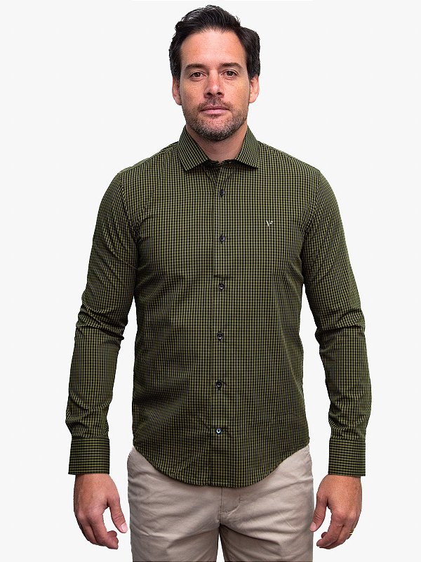 Camisa Manga Longa Slim Micro Xadrez Ville de France