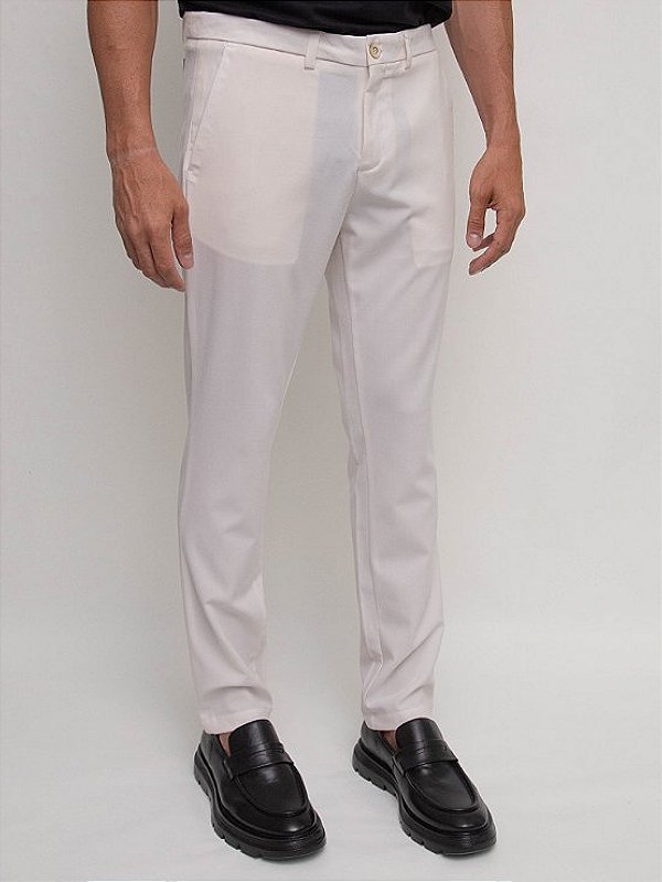 Calça Alfaiataria  Slim Cós Elástico Areia Ville de France