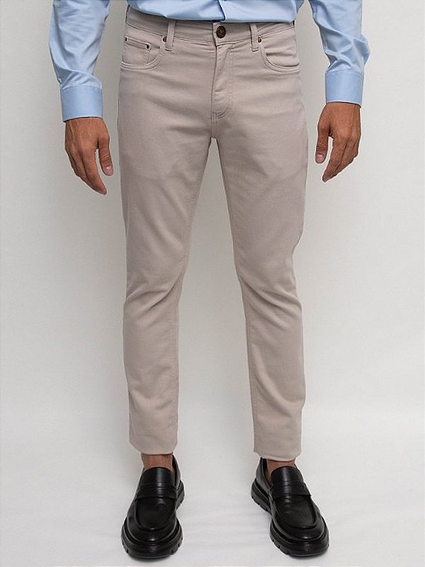 Calça Sarja Slim Five Pockets Areia Ville de France