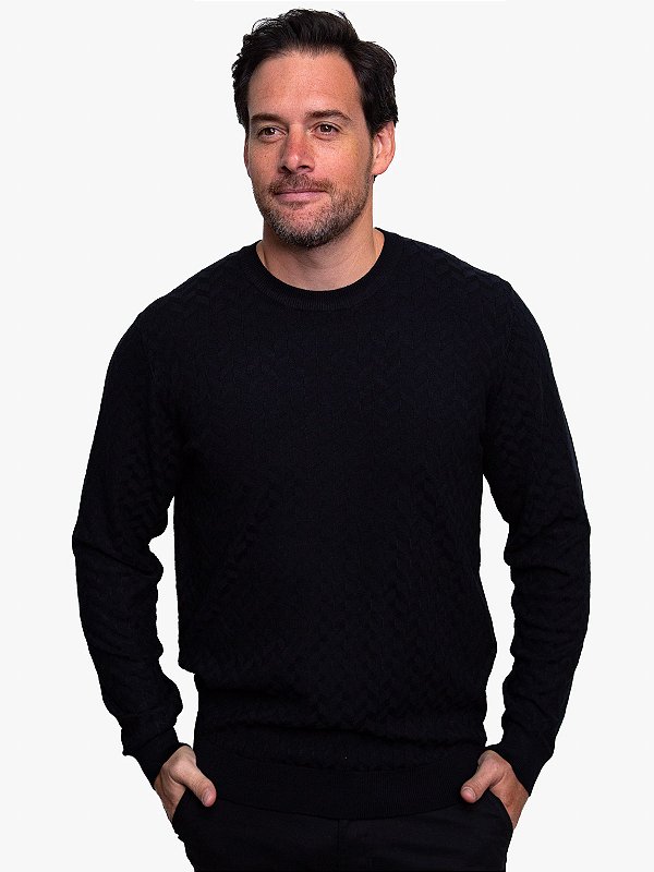 Tricot Jacquard Geométrico Preto Aramis