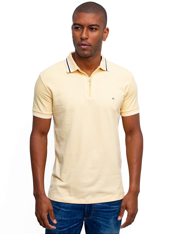 Polo Piquet Zíper Aramis Amarelo Dente Leao